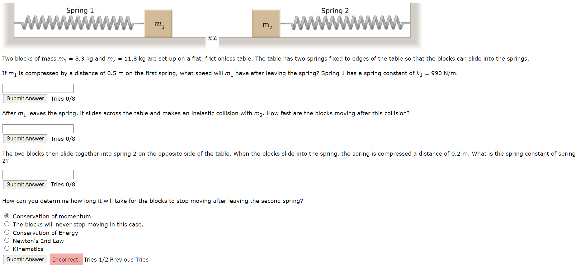 Solved Spring 1 Spring 2 www m₂ m2 www www xx. Two blocks of | Chegg.com