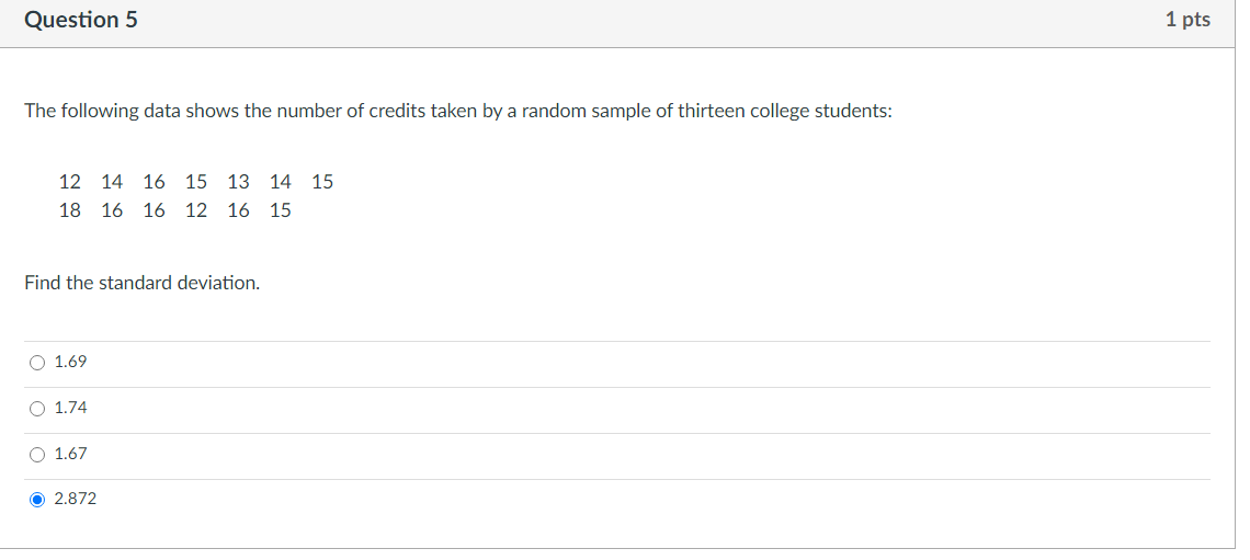 Solved Question 5 1 pts The following data shows the number | Chegg.com
