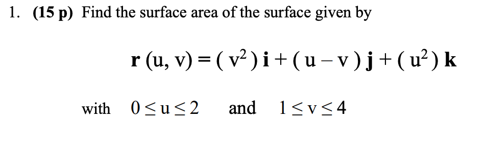 Solved 1. (15 P) Find The Surface Area Of The Surface Given | Chegg.com