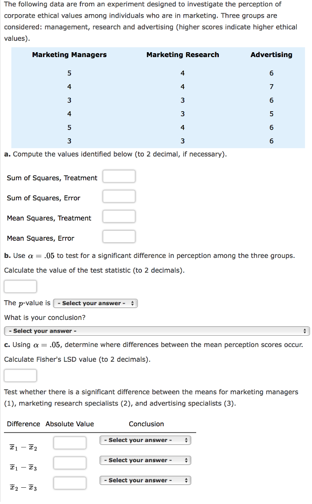 Solved The following data are from an experiment designed to | Chegg.com