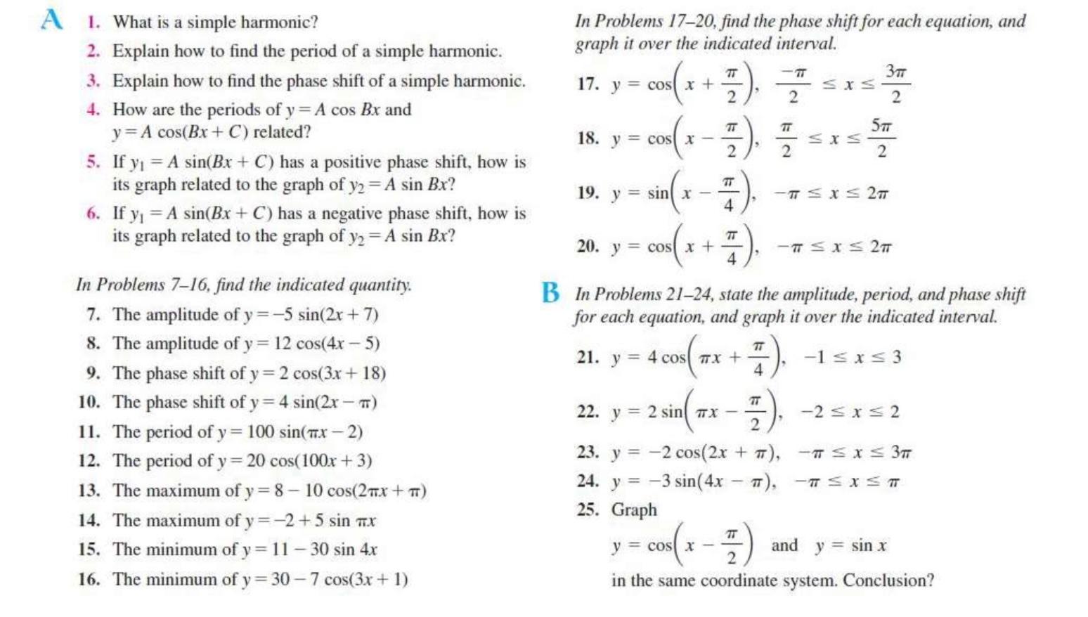 Solved A In Problems 17-20, find the phase shift for each | Chegg.com