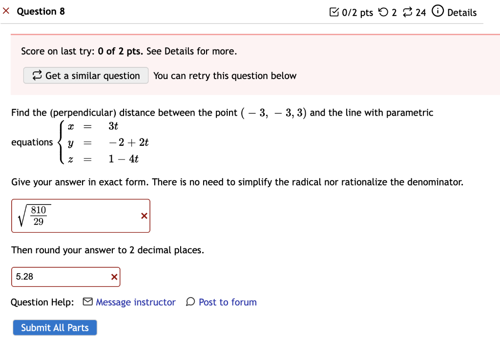 Solved Find the (perpendicular) distance between the point ( | Chegg.com