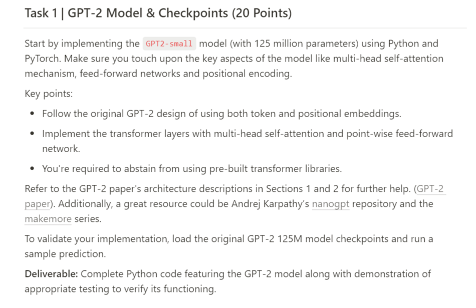 Solved Task 1 | ﻿GPT-2 ﻿Model & Checkpoints (20 | Chegg.com