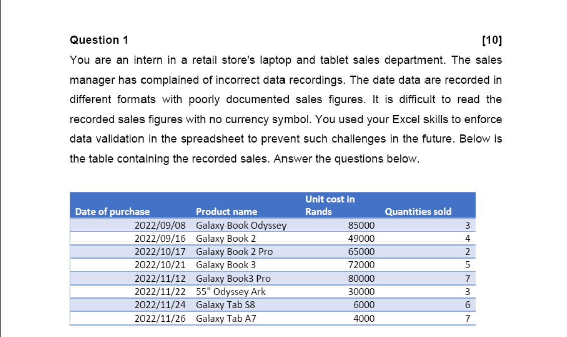 Question 1 [10] You are an intern in a retail store's | Chegg.com