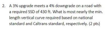 Solved 2. A 3% upgrade meets a 4% downgrade on a road with a | Chegg.com