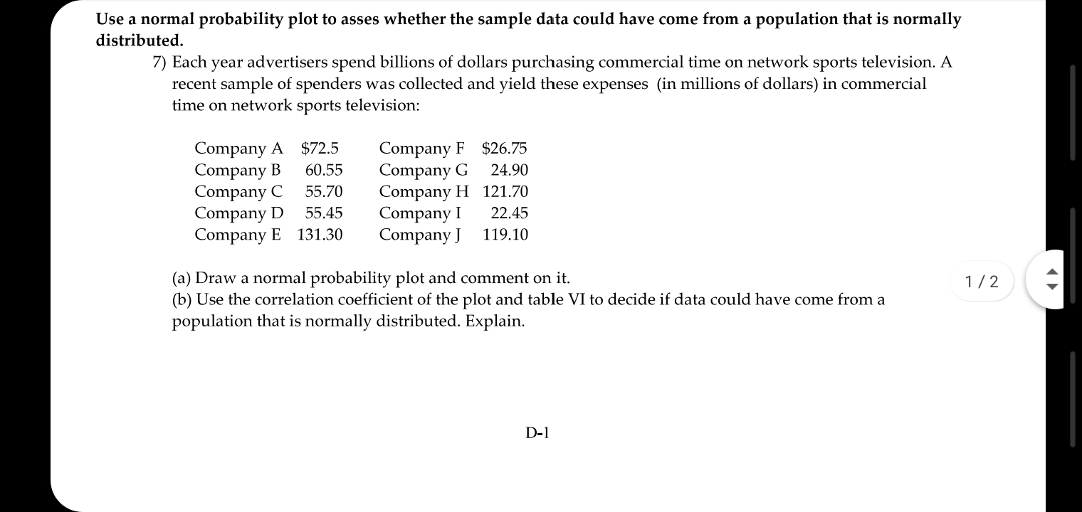 Solved Use a normal probability plot to asses whether the | Chegg.com
