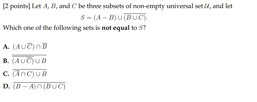 Solved [2 Points] Let A, B, And C Be Three Subsets Of | Chegg.com