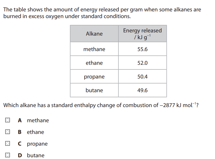 Solved The table shows the amount of energy released per | Chegg.com