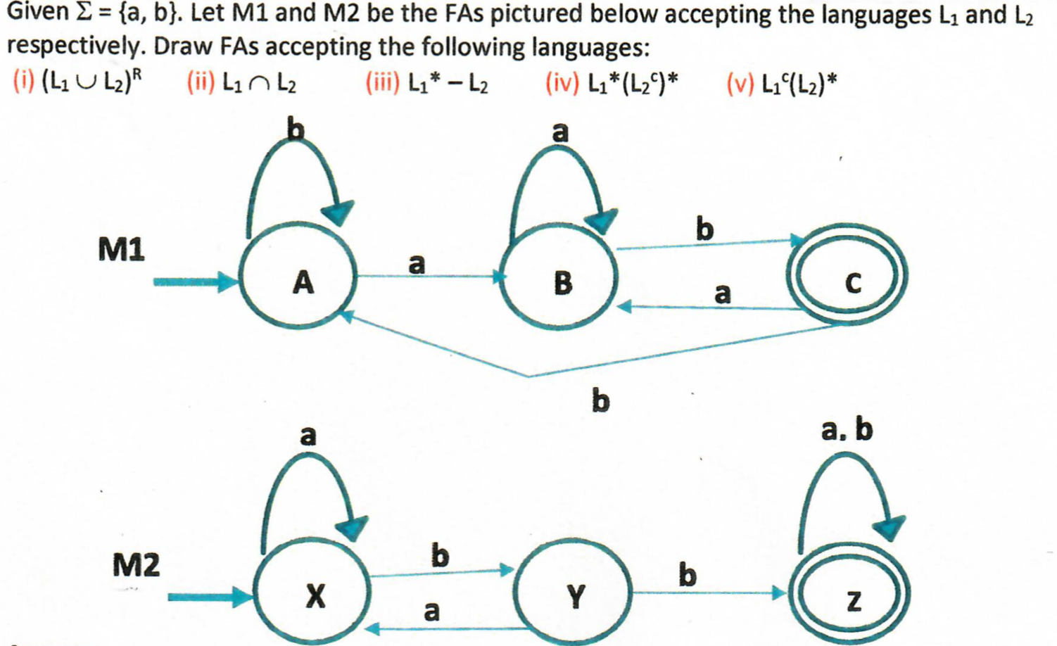  Solved Given Fa B Let M1 M2 Fas Pictured Accepting Languages L1 L2 