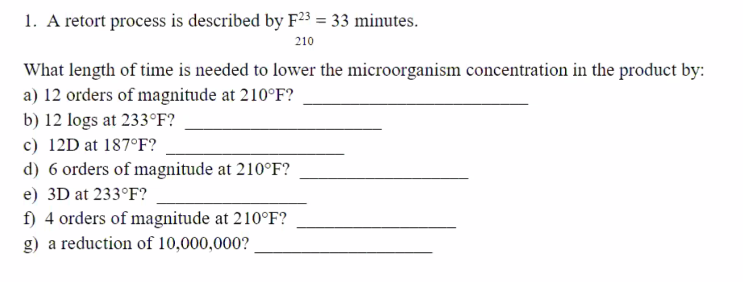 1. A retort process is described by F23 = 33 minutes. | Chegg.com