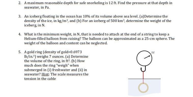 Solved 2. A maximum reasonable depth for safe snorkeling is | Chegg.com