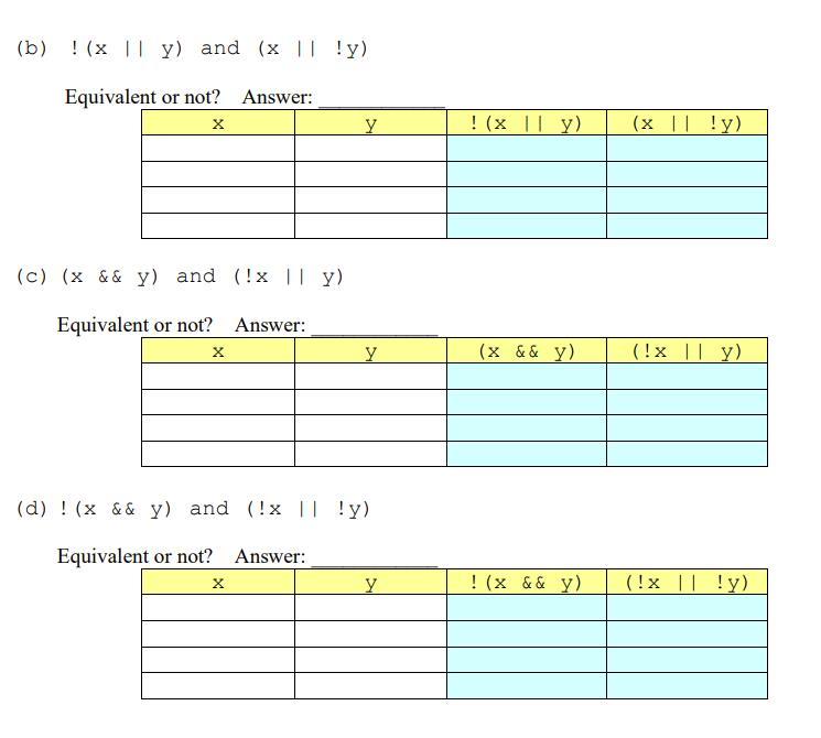 Solved Equivalent or not? Answer: (d) ! ( x \& \& y) and | Chegg.com