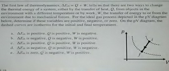 Solved The First Law Of Thermodynamics Ae W Tells Us Chegg Com