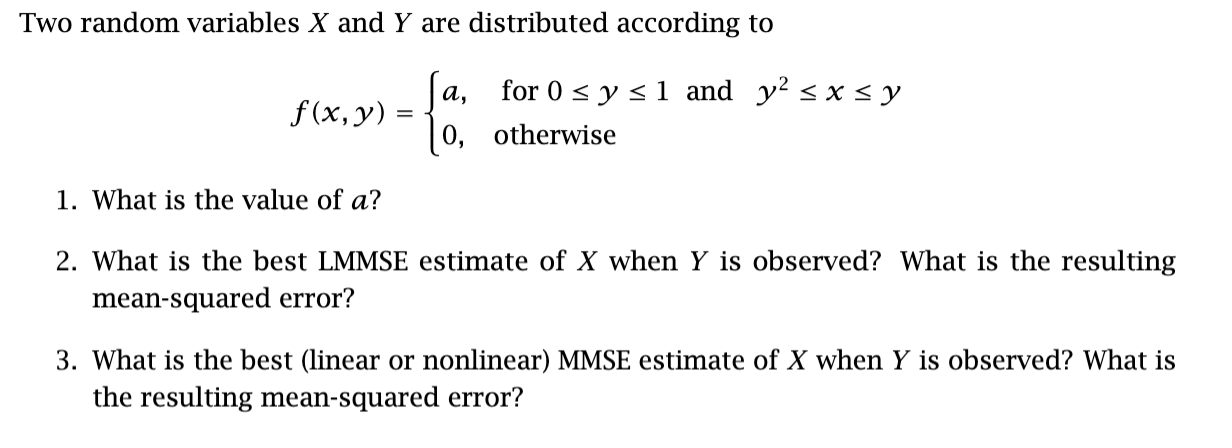 Mmse Minimum Mean Square Error Lmmse Linear Mi Chegg Com