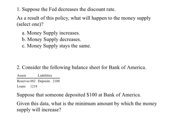 Solved I. Suppose The Fed Decreases The Discount Rate. As A | Chegg.com