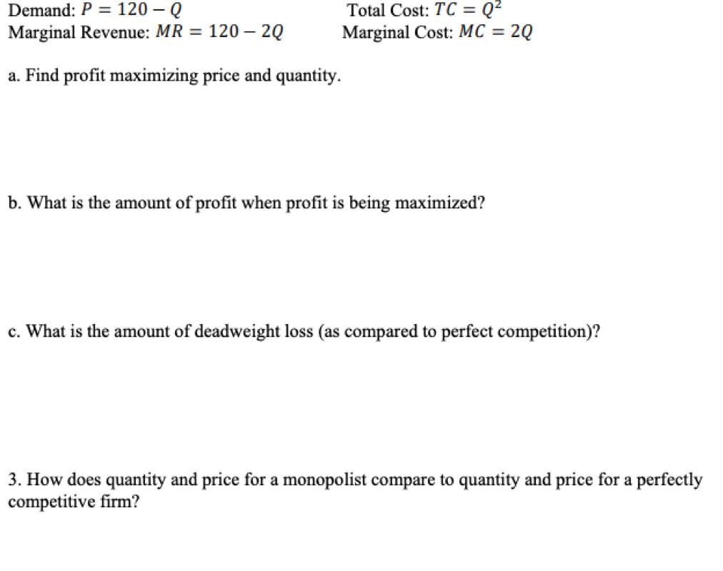 Solved Demand P 1 Q Marginal Revenue Mr 1 Chegg Com