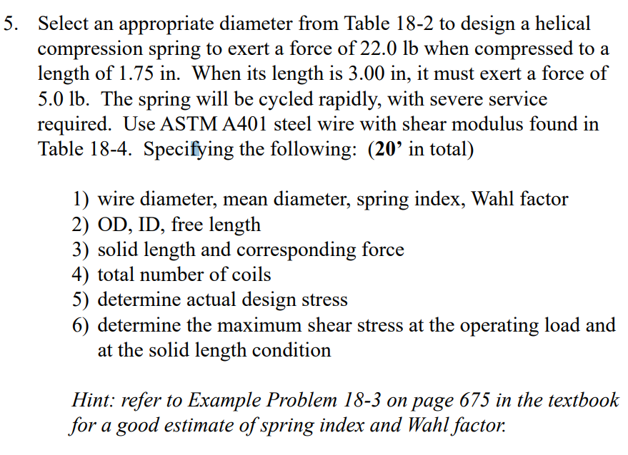 Solved Select an appropriate diameter from Table 18−2 to | Chegg.com
