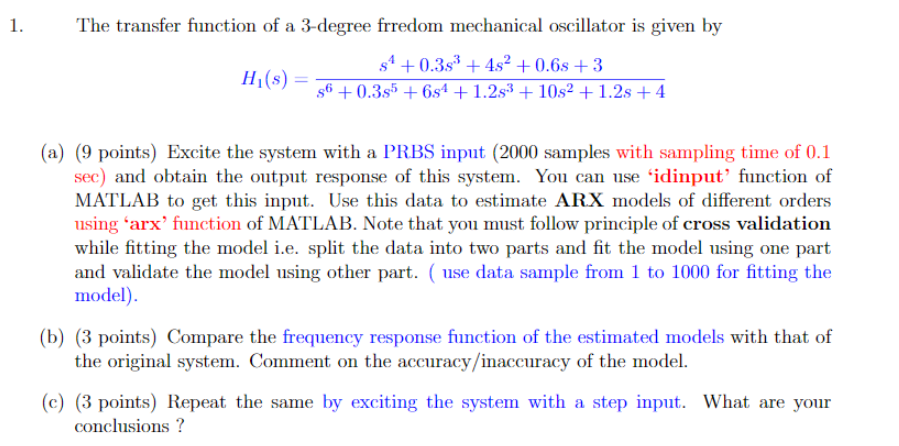 1. The transfer function of a 3-degree frredom | Chegg.com