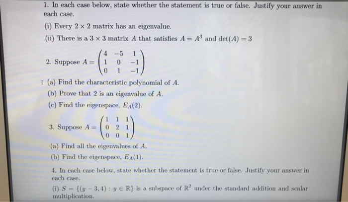 Solved 1. In each case below, state whether the statement is | Chegg.com