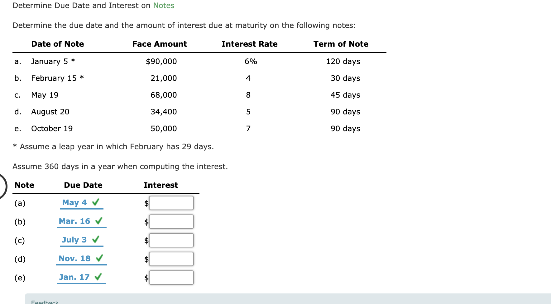 Solved Determine Due Date and Interest on Notes Determine