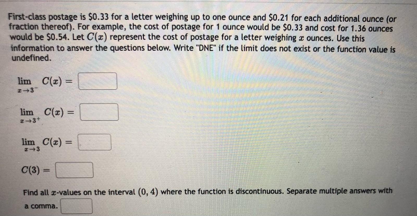 Solved first class postage is 0 33 for a letter weighing up chegg