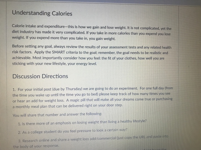 thesis statement of understanding calories