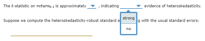 Solved \r\n\r\n\r\n\r\nThe \\( t \\)-statistic on return \\( | Chegg.com
