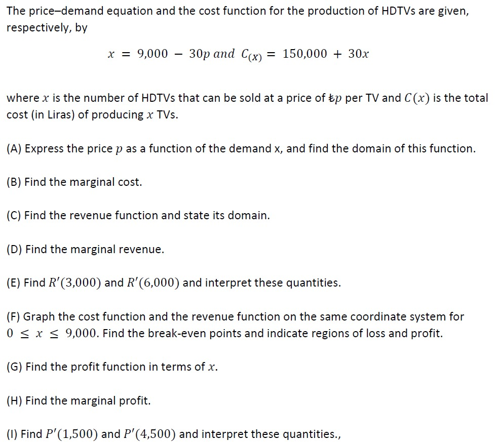 Solved The price-demand equation and the cost function for | Chegg.com
