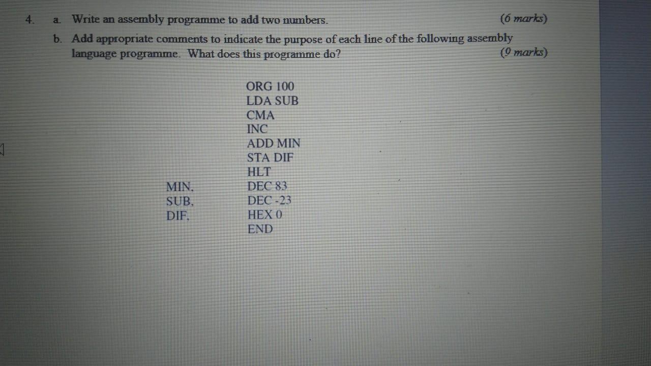 Solved a Write an assembly programme to add two numbers. (ó | Chegg.com
