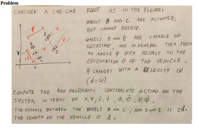 B E 20 Problem CONSIDER A CAR-LIKE ROBOT AS IN THE | Chegg.com