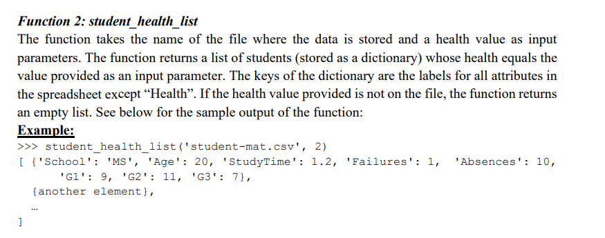 Solved Function 2: student_health_list The function takes | Chegg.com