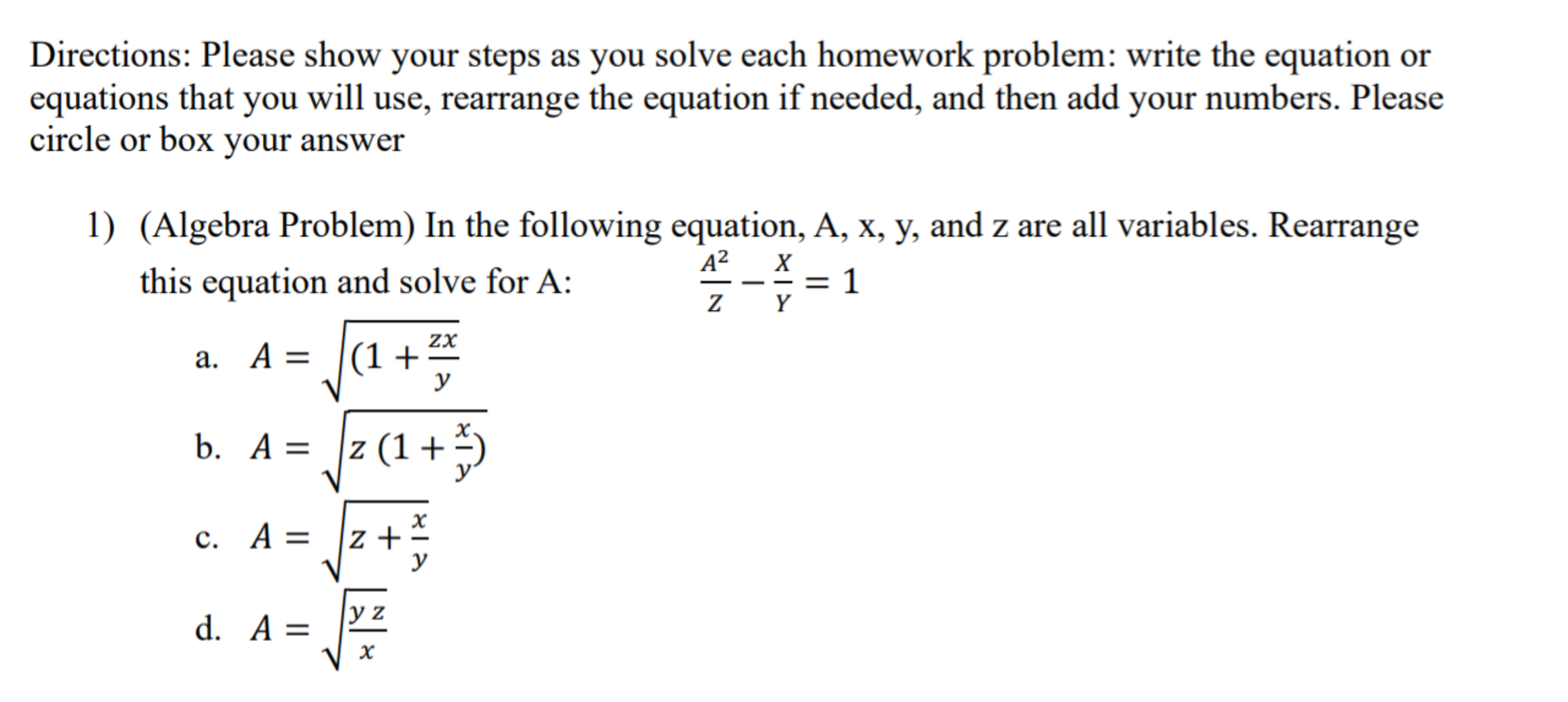 write the value of x y z from following equation