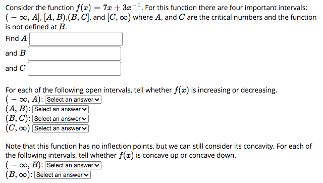 Solved Consider the function f ( x ) = 7 x + 3 x − 1 . For | Chegg.com
