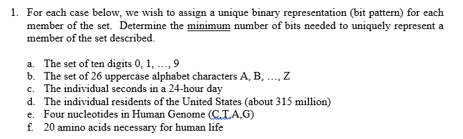 Solved 1. For each case below, we wish to assign a unique | Chegg.com