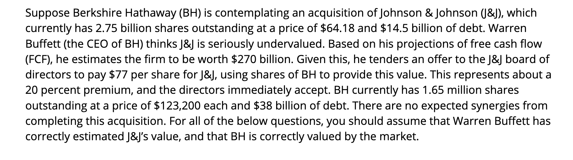 Solved Suppose Berkshire Hathaway (BH) Is Contemplating An | Chegg.com