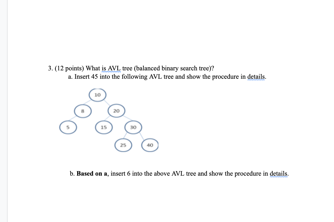 Solved 3. (12 points) What is AVL tree (balanced binary | Chegg.com