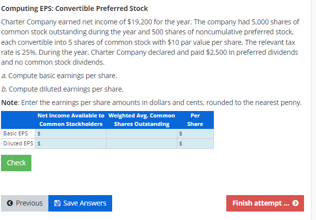 Solved Computing EPS: Convertible Preferred Stock Charter | Chegg.com