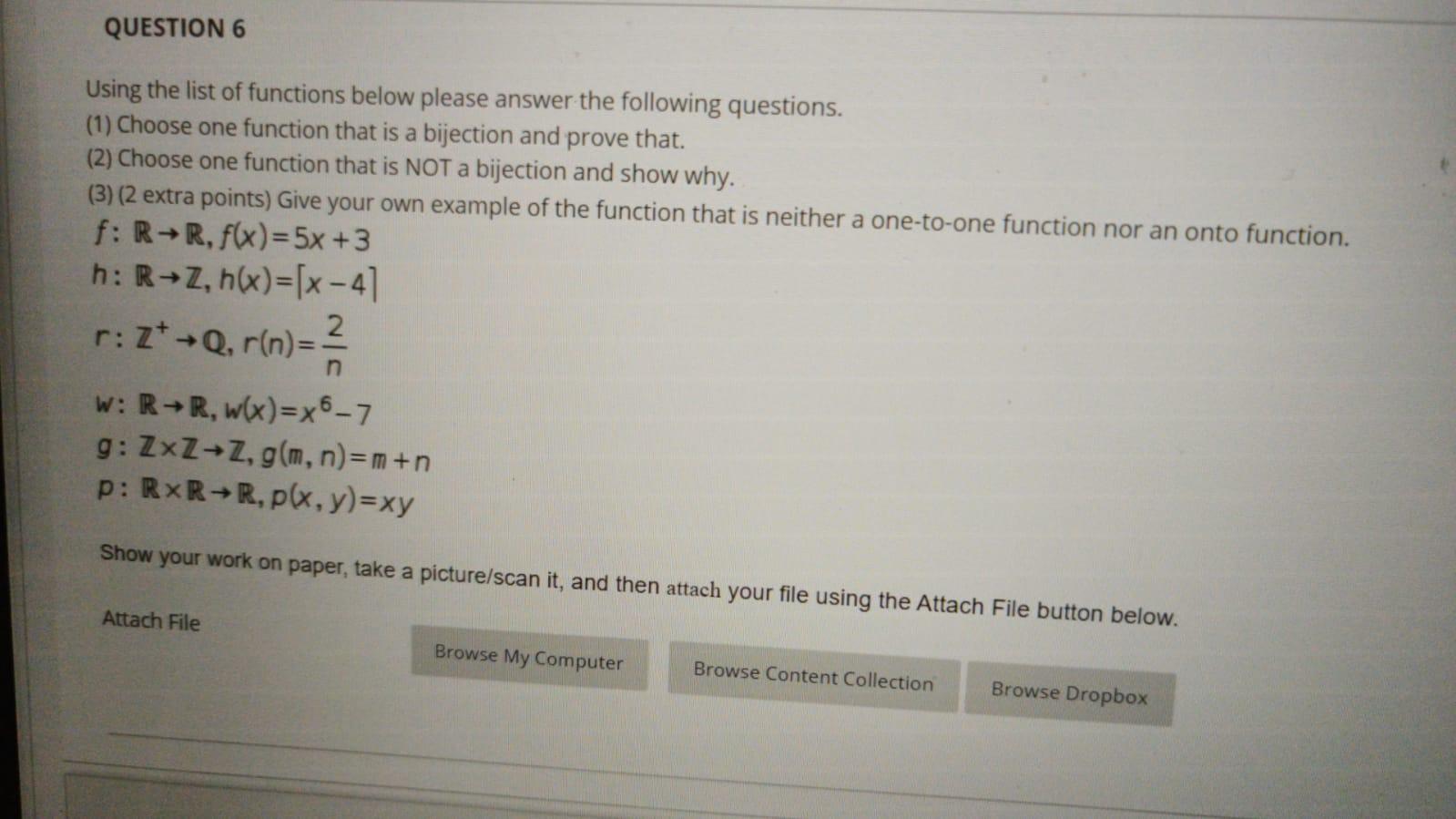 Solved QUESTION 6 Using The List Of Functions Below Please | Chegg.com