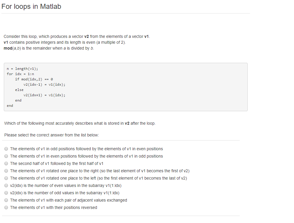 Solved For loops in Matlab Consider this loop, which | Chegg.com