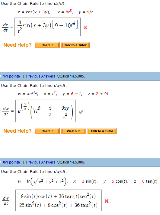 Solved Use The Chain Rule To Find Dz Dt Z Cos X 3y