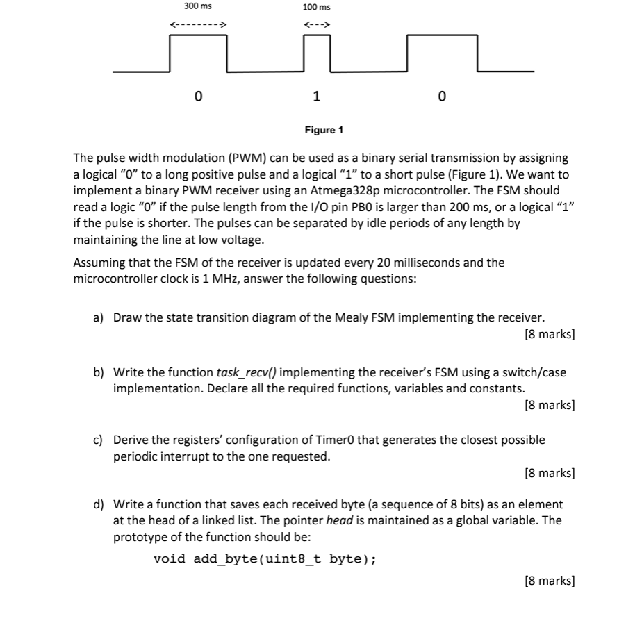 Solved 300 ms 100 ms ---> 0 1 0 Figure 1 The pulse width | Chegg.com