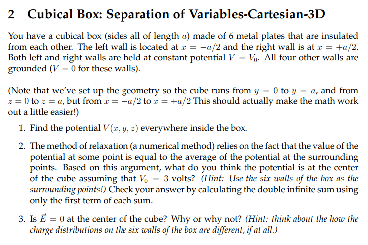 Solved 2 Cubical Box: Separation of | Chegg.com