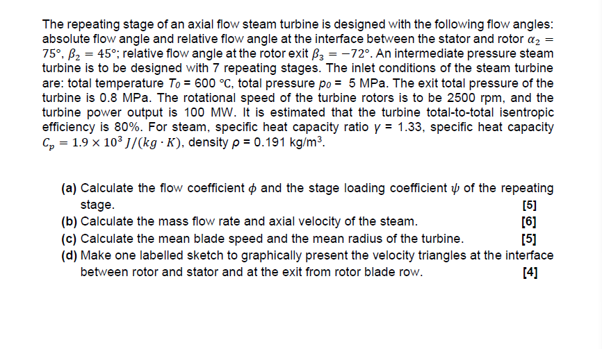 Solved The repeating stage of an axial flow steam turbine is | Chegg.com