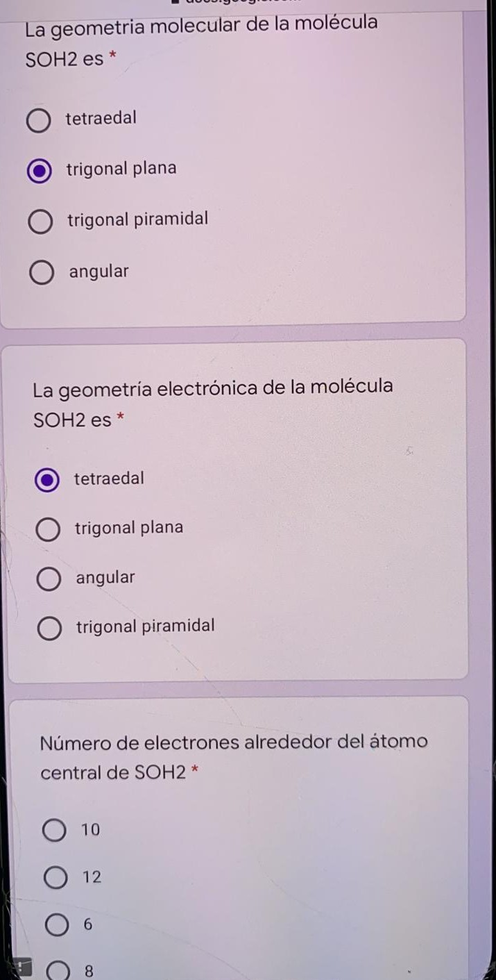 Solved La geometria molecular de la molécula SOH2 es * | Chegg.com, image size:715x1411