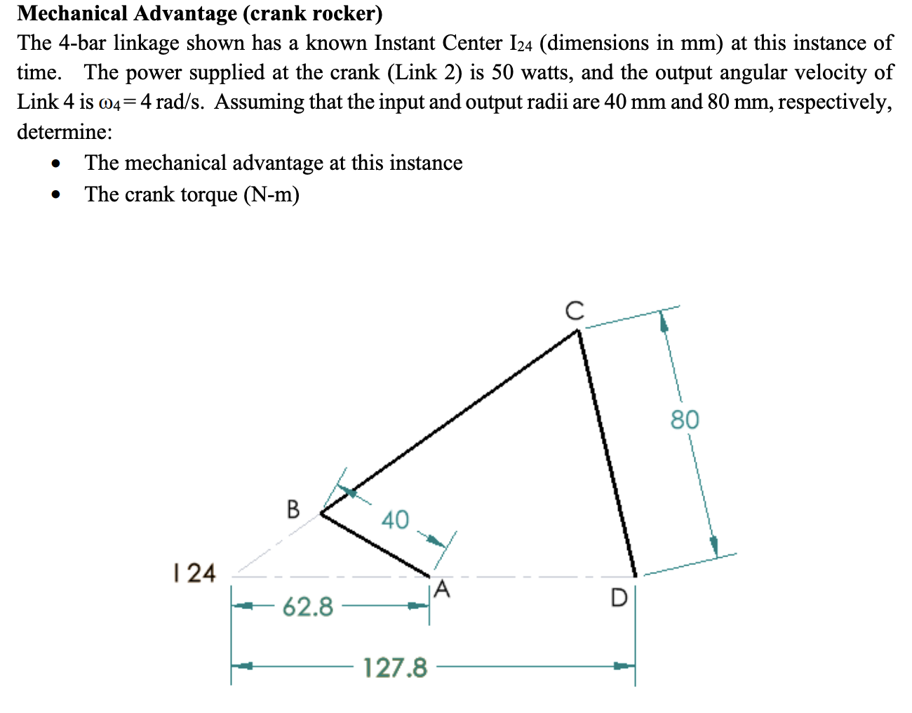 Mechanical Advantage (crank rocker) The 4bar linkage