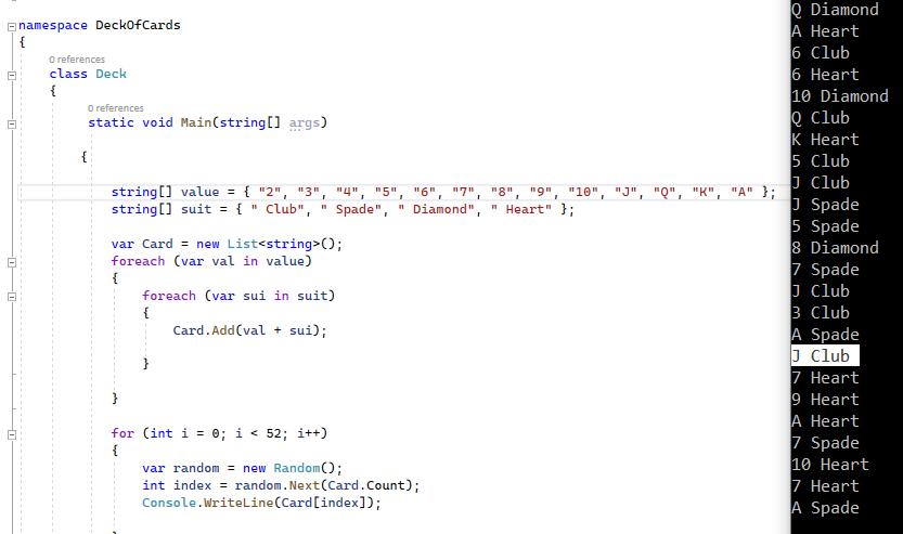 Solved I have a program where it generates 52 random cards, | Chegg.com