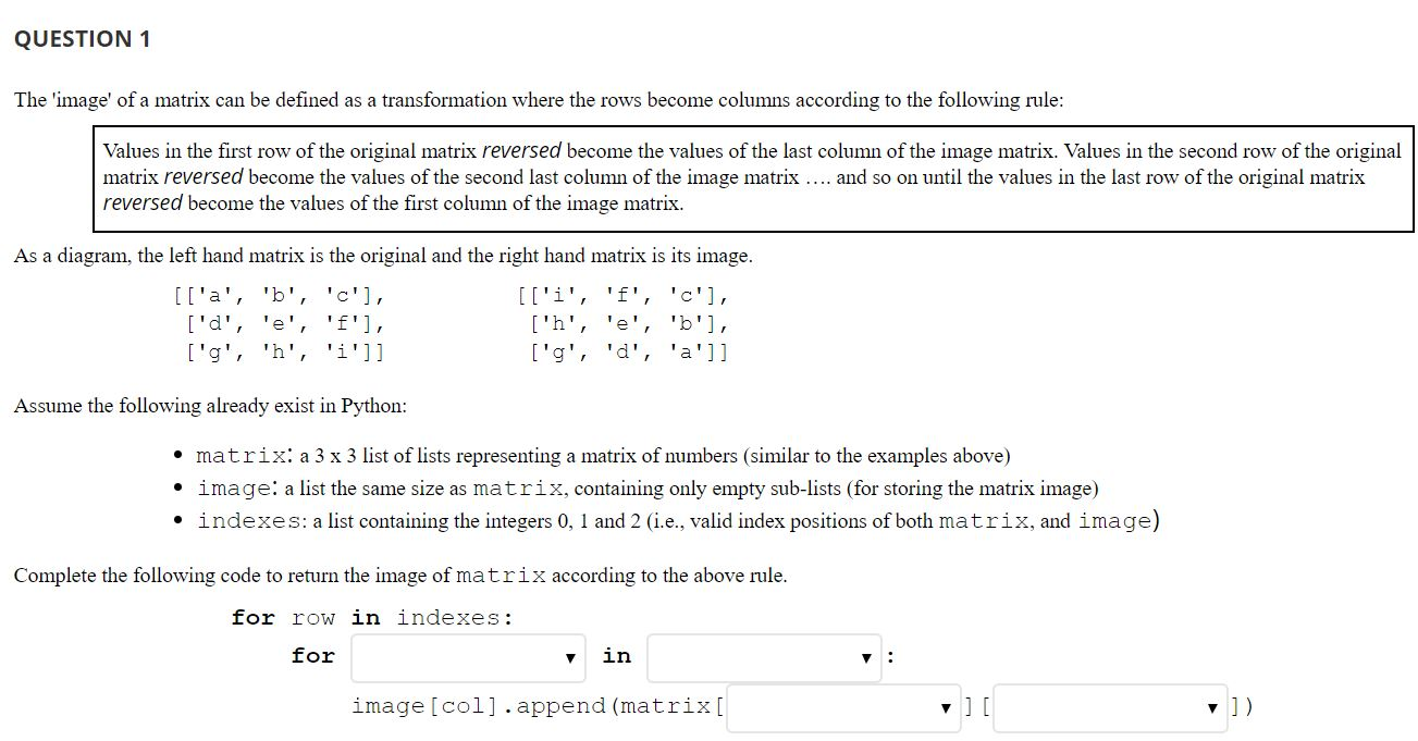 Solved QUESTION 1 The image of a matrix can be defined as a