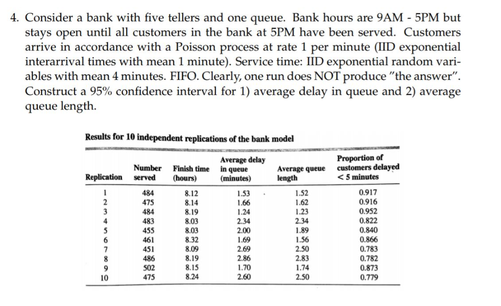 Solved 4. Consider a bank with five tellers and one queue. Chegg