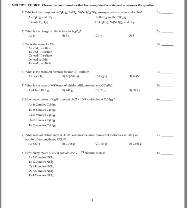 Solved MULTIPLE CHOICE. Choose the one alternative that best | Chegg.com