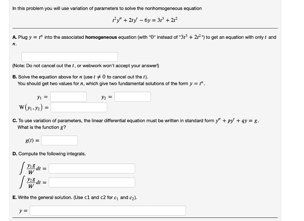 Solved In this problem you will use variation of parameters | Chegg.com